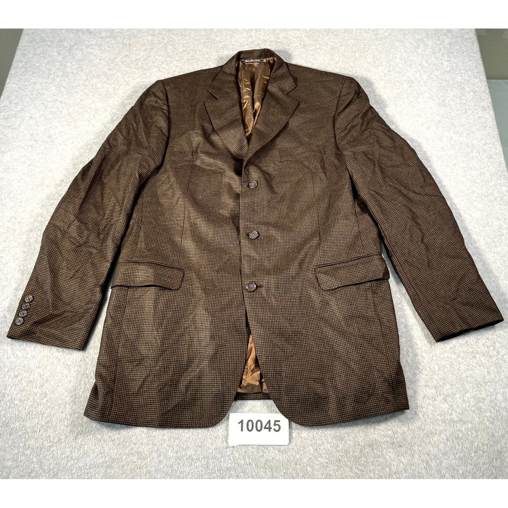 ARI Boston Blazer Jacket Men 44 Brown Black Lined Houndstooth Notch Lapel Formal